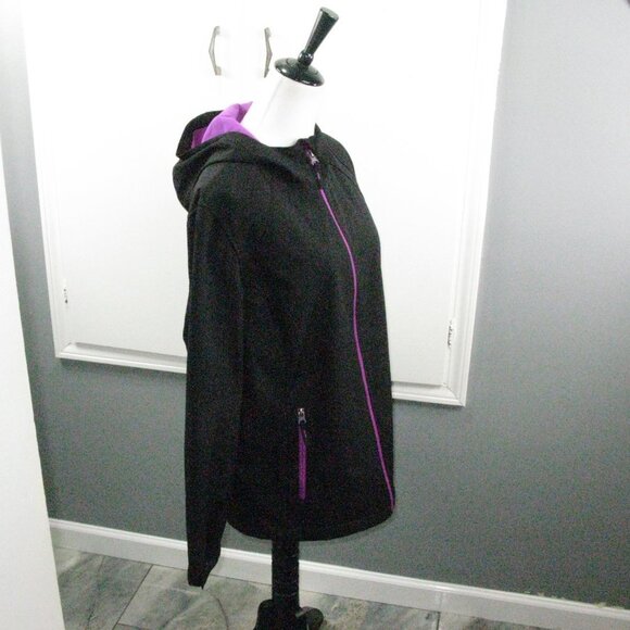 Free Tech Black/Purple Detail Fleece Lined Lightweight Hooded Jacket Size XL - Picture 5 of 5